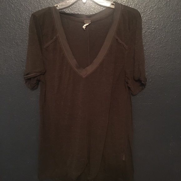 Free People, sheer, charcoal vneck tee - Picture 2 of 3